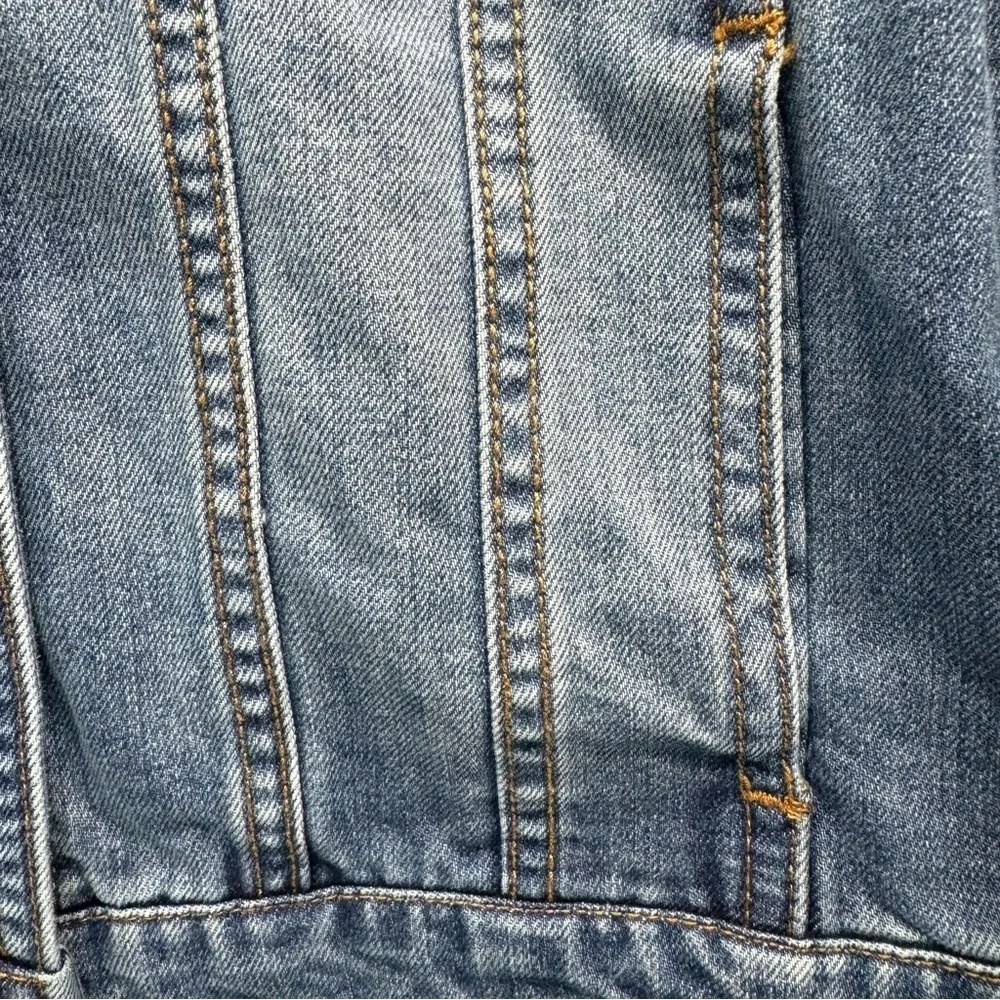 Y2K Blue Denim Jean Jacket Embroidered Metallic Stars on Sleeves by Maison Jules